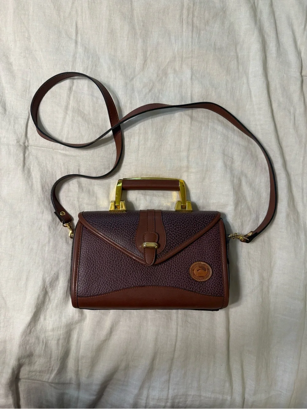 Vintage Dooney & Bourke Brown/Burgundy Pebbled Leather Top-Handle Crossbody